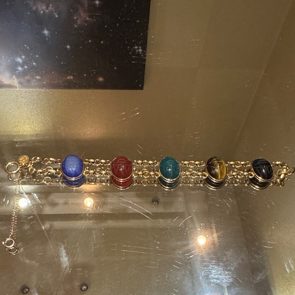 Coro Jewelry - Vintage Coro 12K Gold Filled Multi-Stone Scarab Bracelet ✨